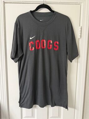 Nike Women's COOGS Short Sleeve T‑Shirt Charcoal with Red Logo Large Collegiate